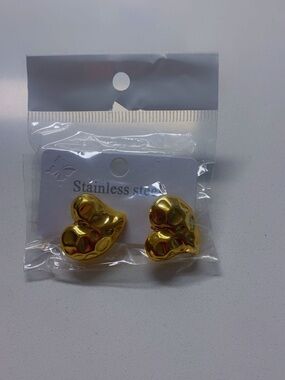 Gold Heart Bubble Stud Earrings - Polished Stainless Steel